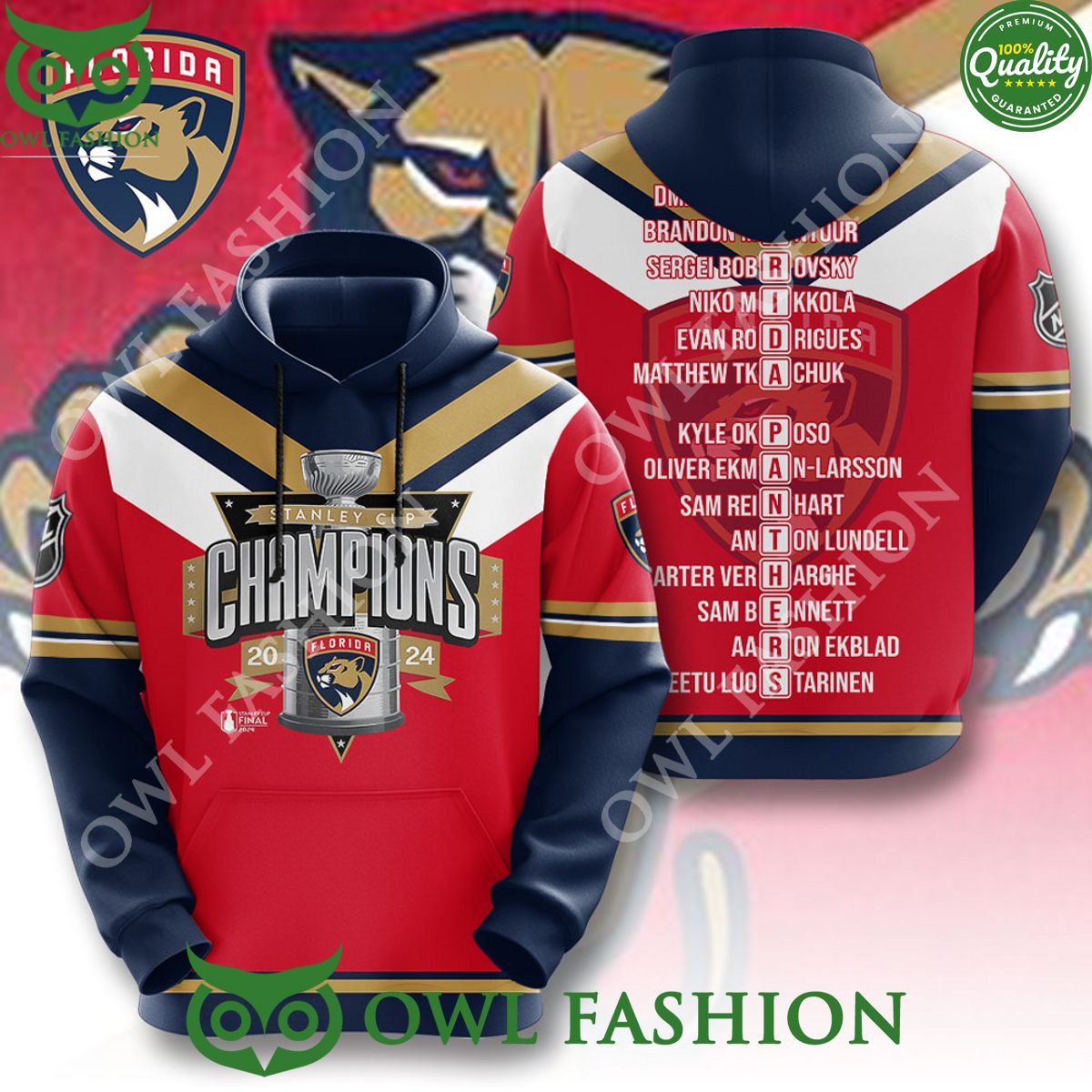 Florida Panthers 3D Player Names Champions t shirt