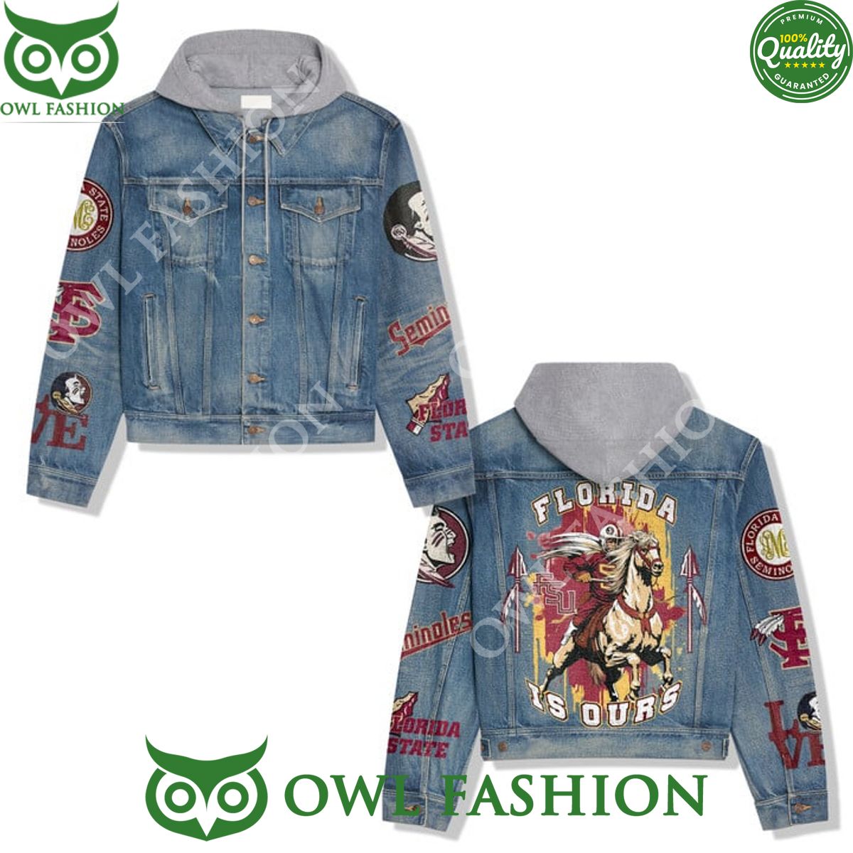 Florida State Seminoles NCAA Jean Denim Hood Jacket