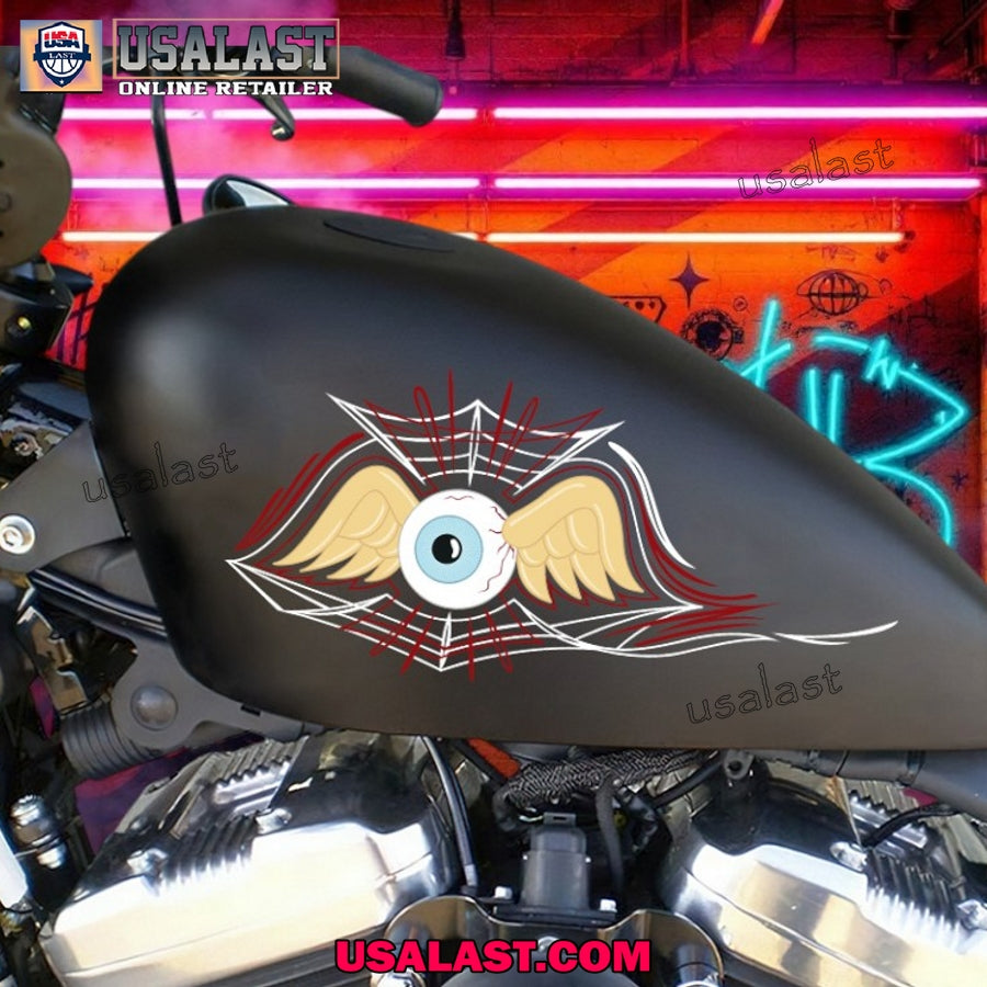 Flying Eyeball Motorcycle Custom Text Decal