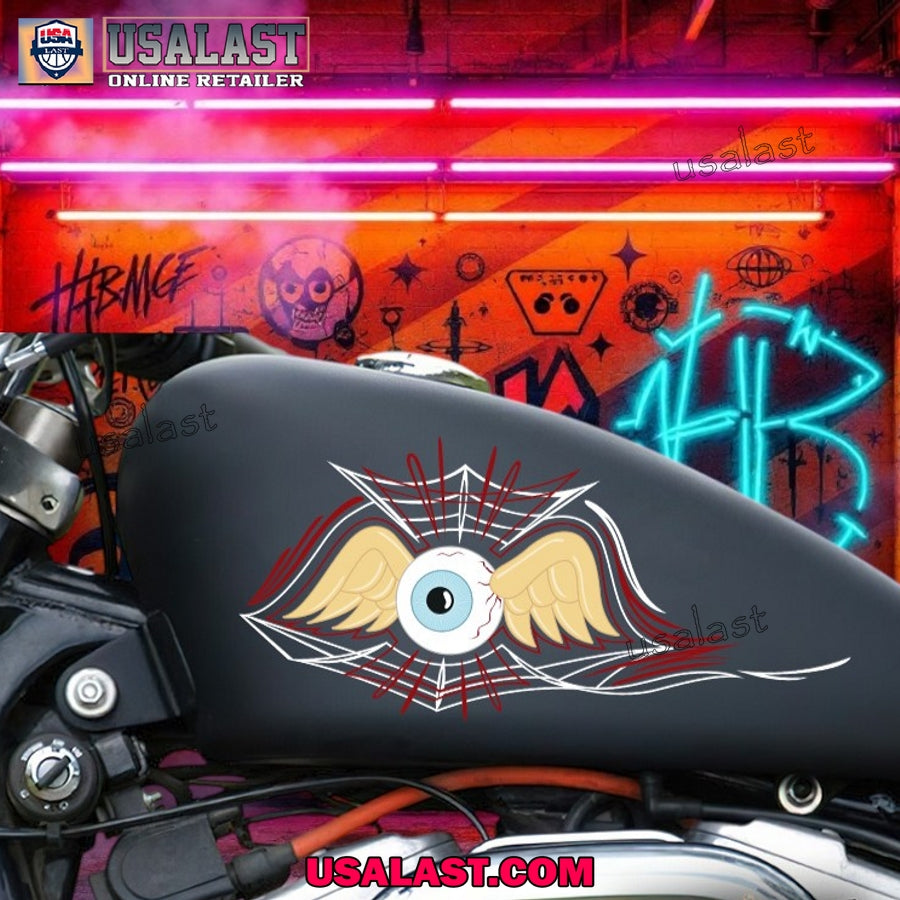 Flying Eyeball Motorcycle Custom Text Decal
