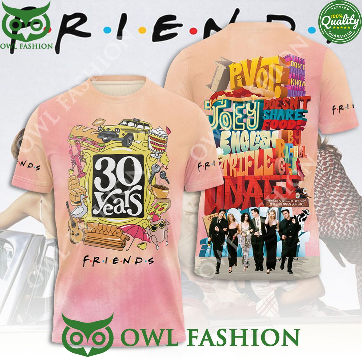 Friends 30 Years Characters Pink 3D T shirt