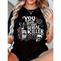 funny plus size womens you my inner killer graphic tee edgy skull roses fabric casual crew neck short sleeve top for wear...