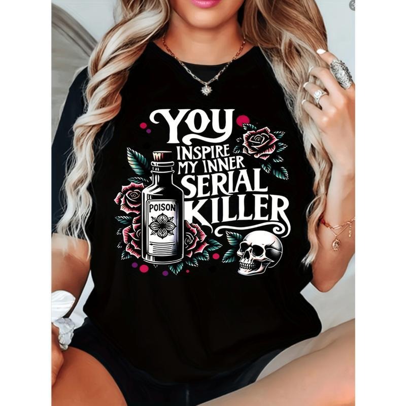 funny plus size womens you my inner killer graphic tee edgy skull roses fabric casual crew neck short sleeve top for wear...