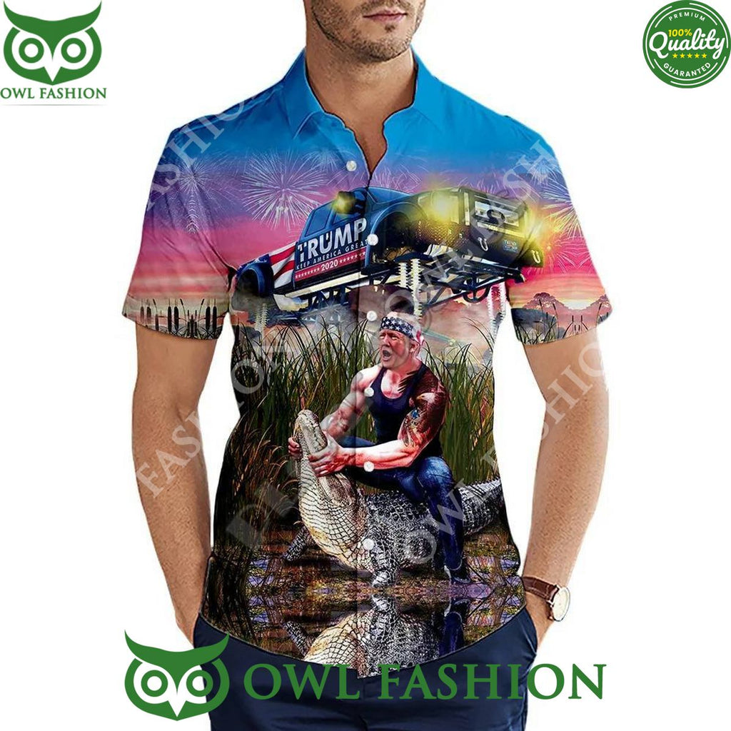 Funny Trump Riding A Crocodile Car Hawaii Shirt