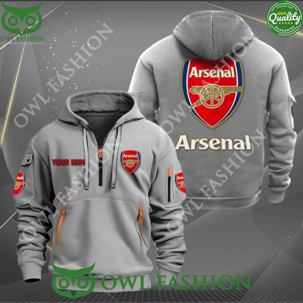 Arsenal FC Custom name Premier League Quarter Zip Hoodie