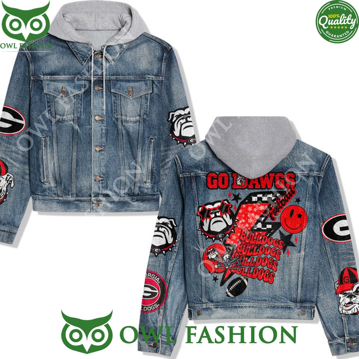 Georgia Bulldogs football NCAA go dawgs Jean Denim Hood Jacket