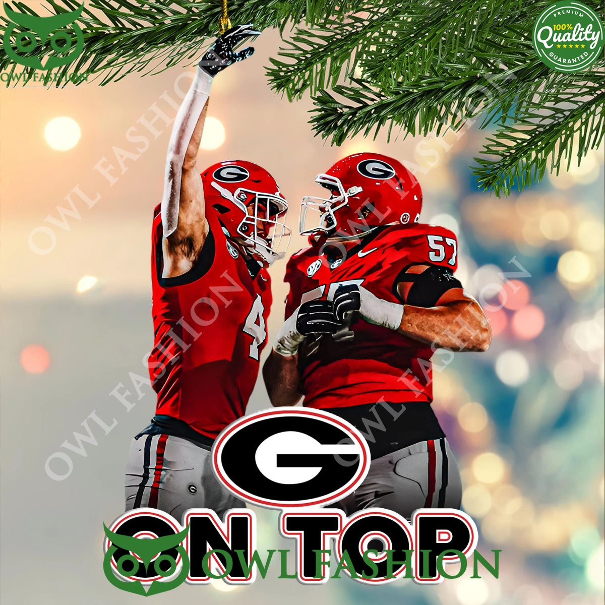 Georgia Bulldogs Football on Top Monroe Freeling Plastic Ornament for fan