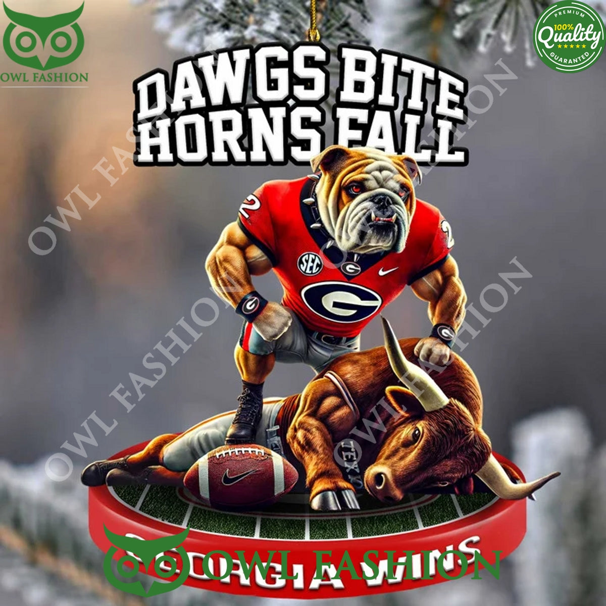 Georgia Bulldogs Wins Dawgs Bite Horns Fall plastic ornament