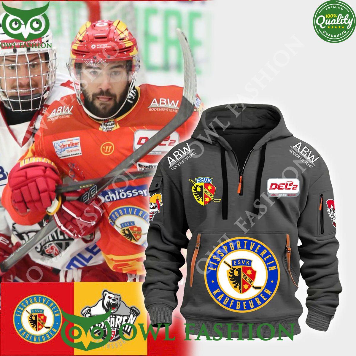 Germany ESV Kaufbeuren ice hockey team Half zipper hoodie