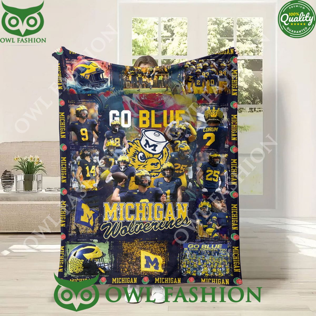 Go Blue Michigan Wolverines Fleece Blanket