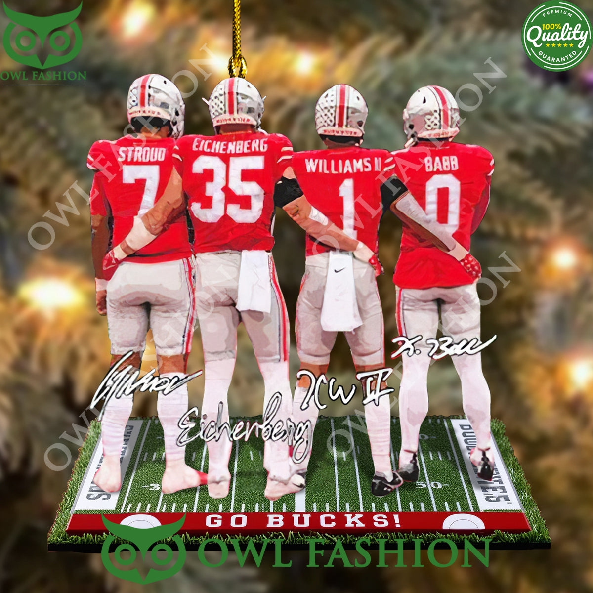 Go Bucks Stroud Babb Williams Eichenberg together Plastic Ornament