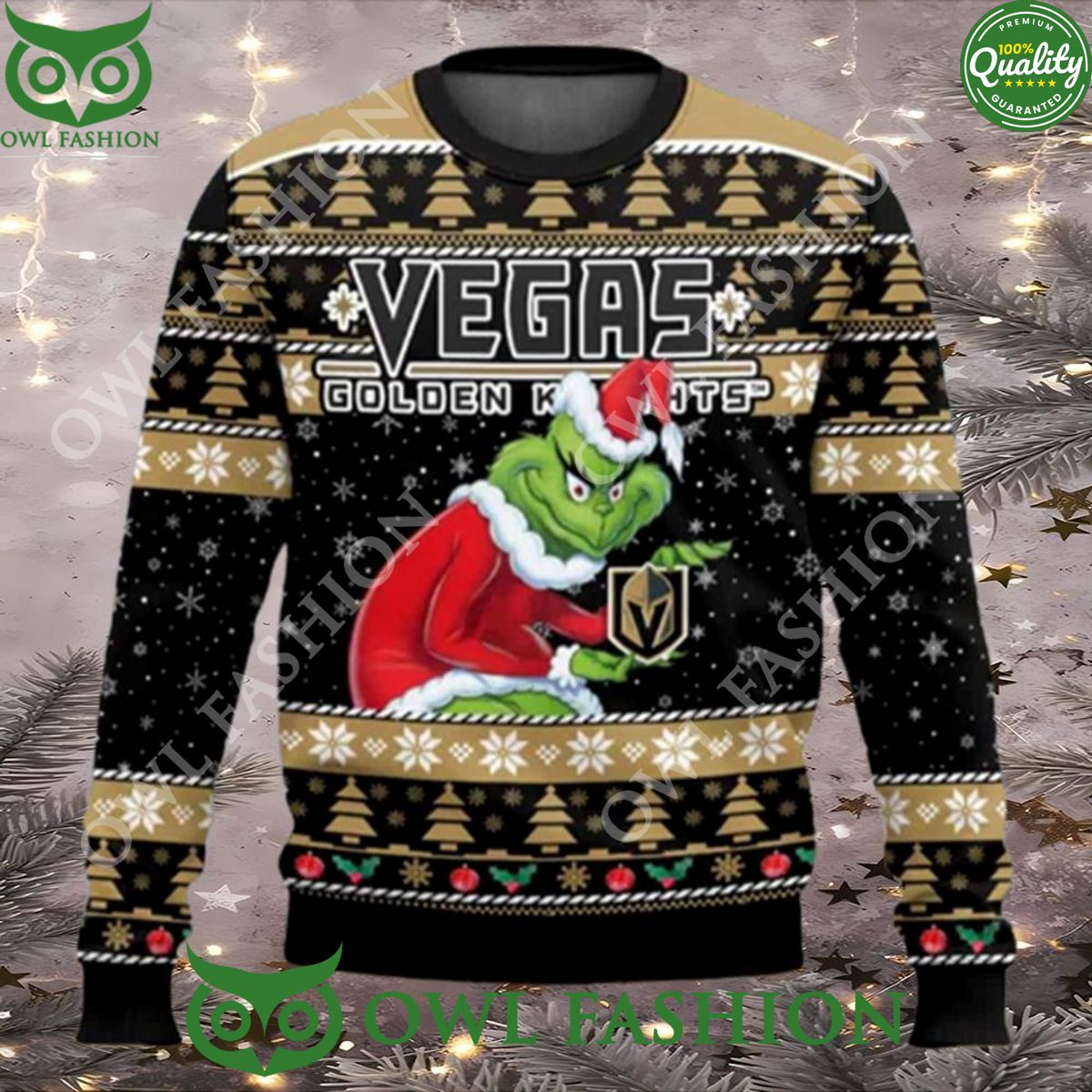 Golden Knights Hockey Grinch Ugly Christmas Sweater Jumper