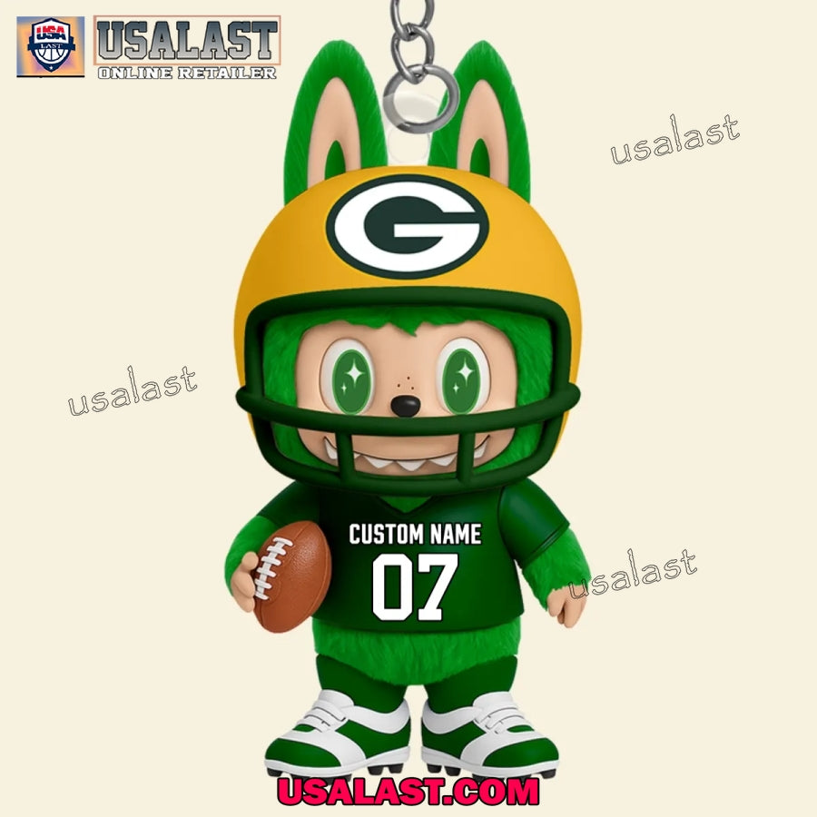 Green Bay Packers x Labubu Monster Custom Acrylic Keychain, Decoration Ornament