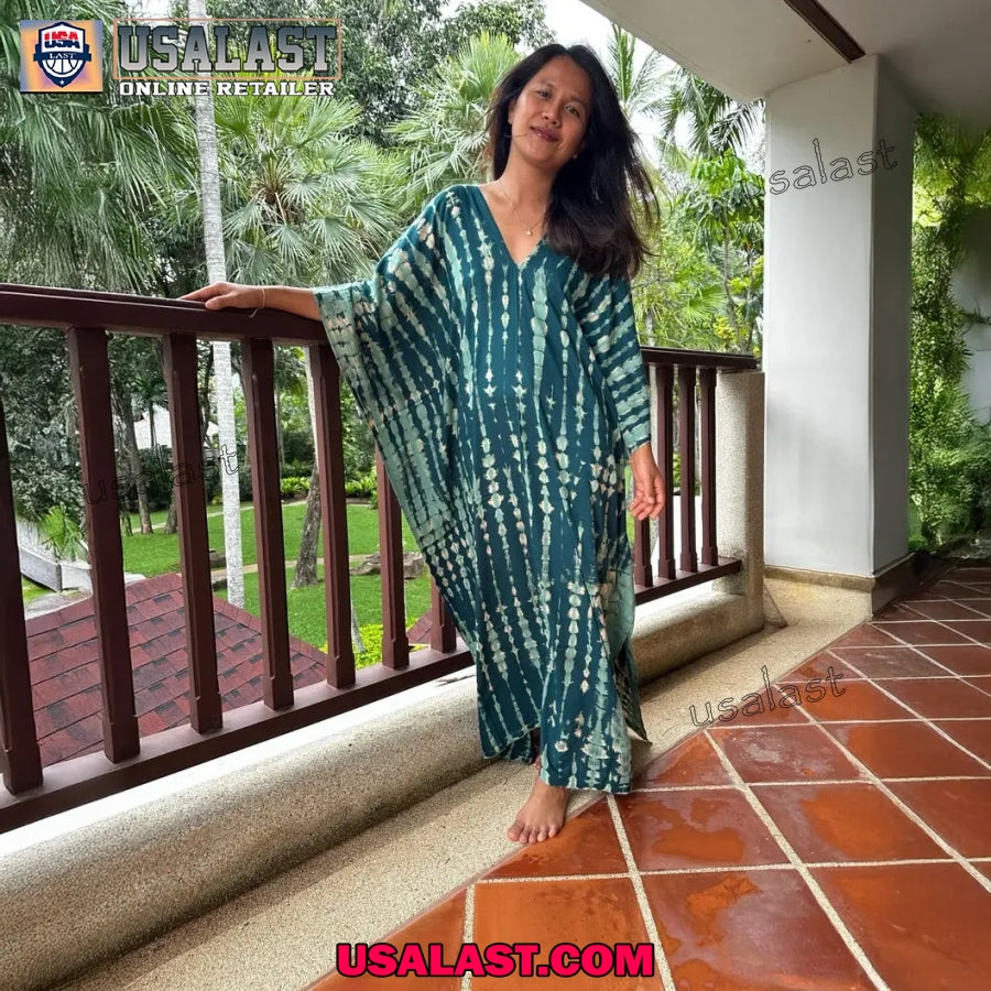 Green Kaftan Dress Womens Clothing, V Neck Dress, Vacation Dress Plus Size Clothing