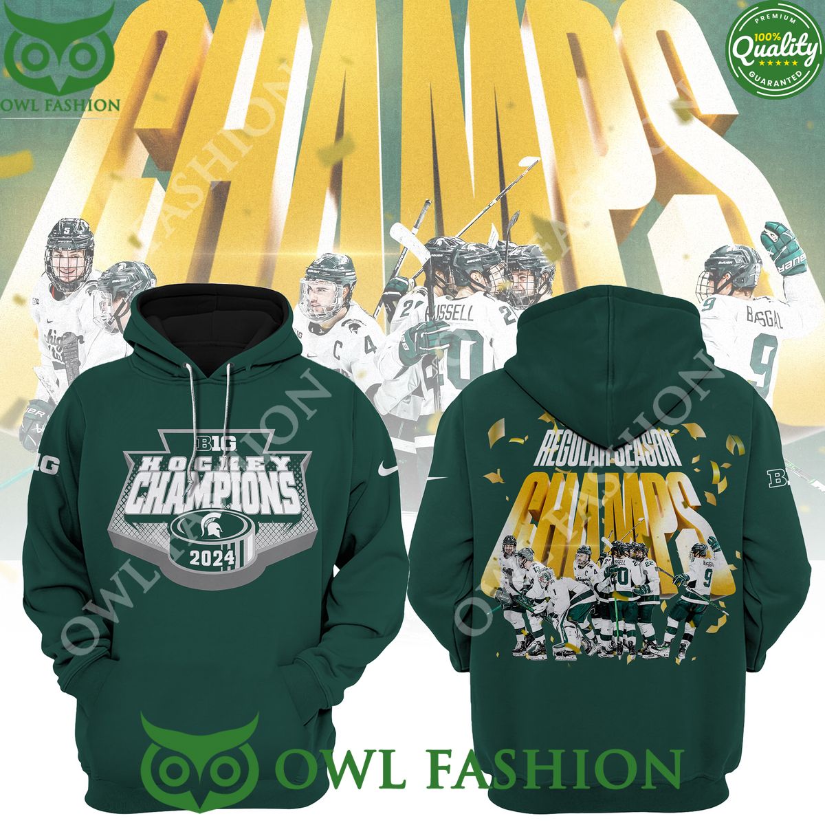Green Michigan State Spartans 2024 Big Ten Men’s Ice Hockey Regular Season Champions Hoodie