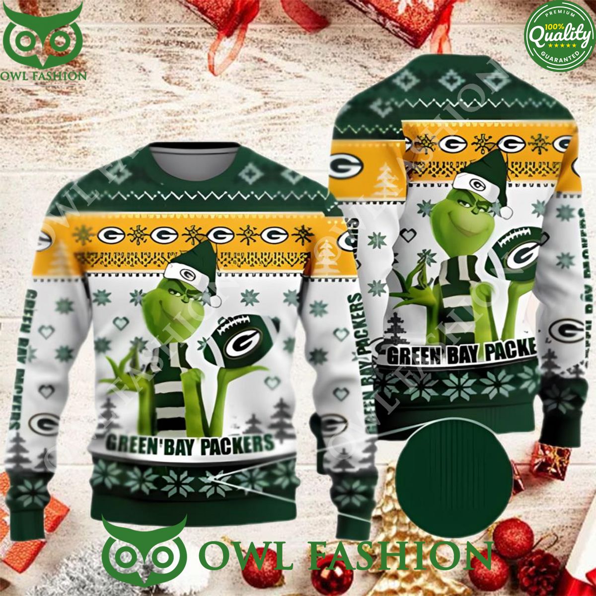 Grinch Green Bay Packers Ugly Sweater Jumper Christmas Gift