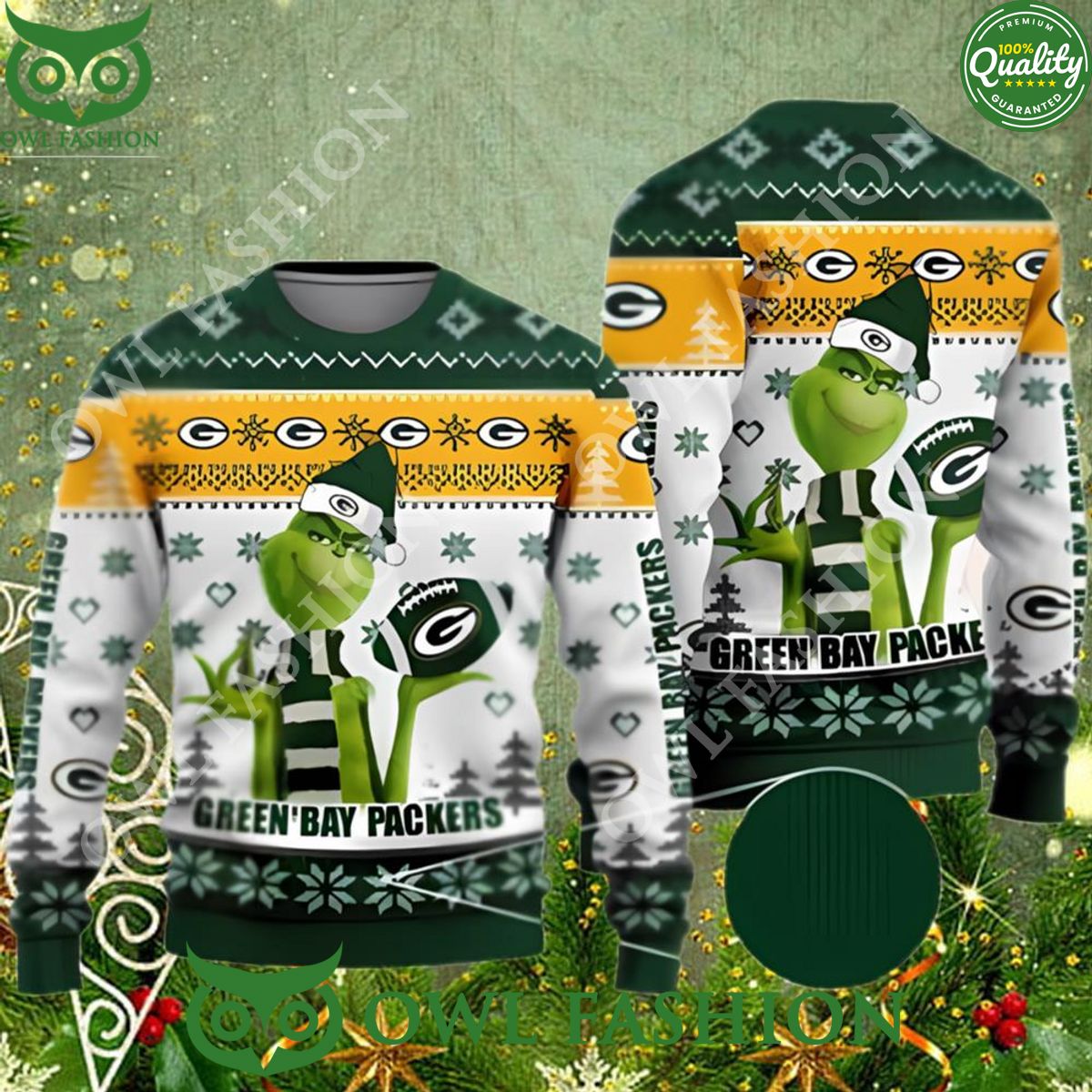 Grinch Green Bay Packers Ugly Sweater Jumper Christmas Gift