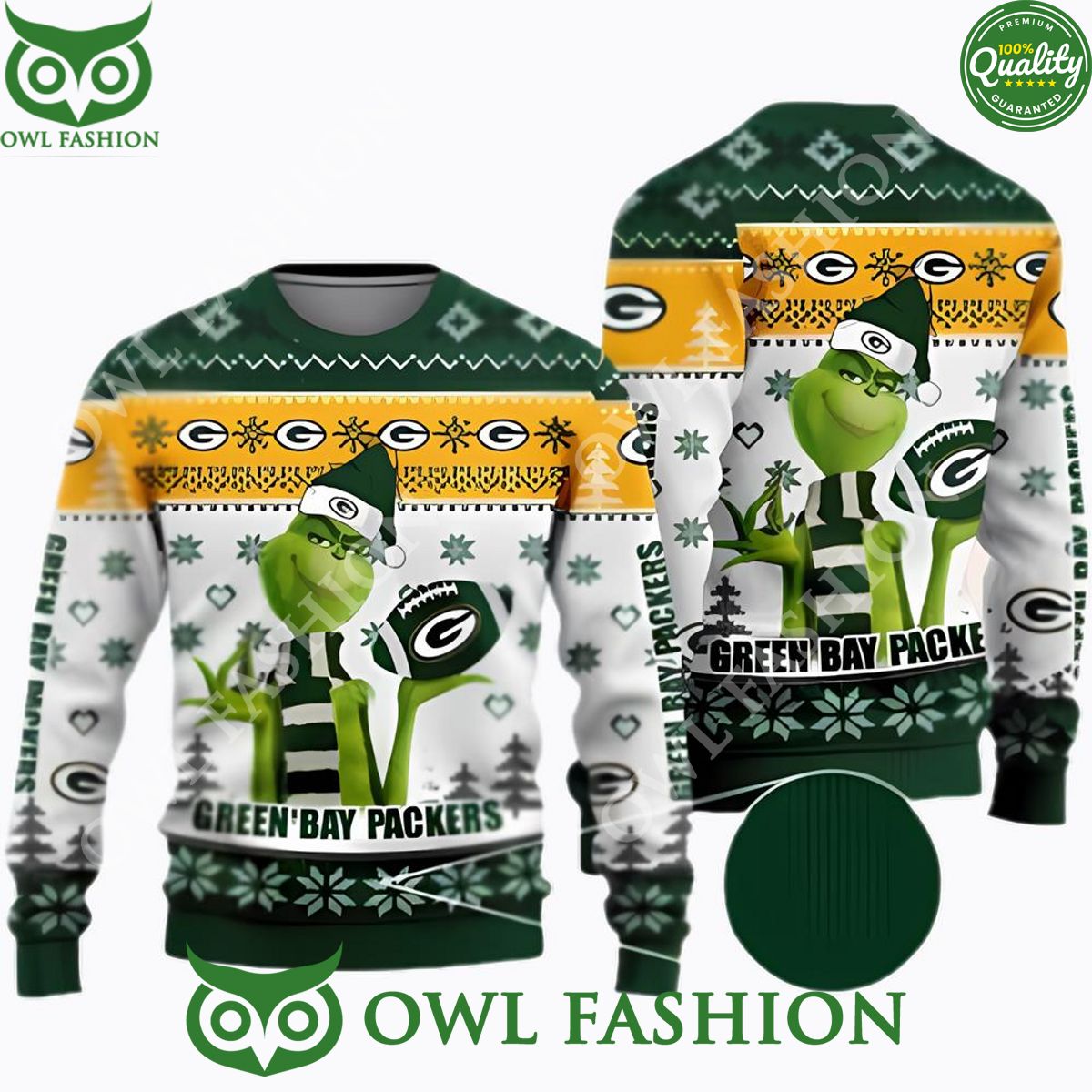 Grinch Green Bay Packers Ugly Sweater Jumper Christmas Gift