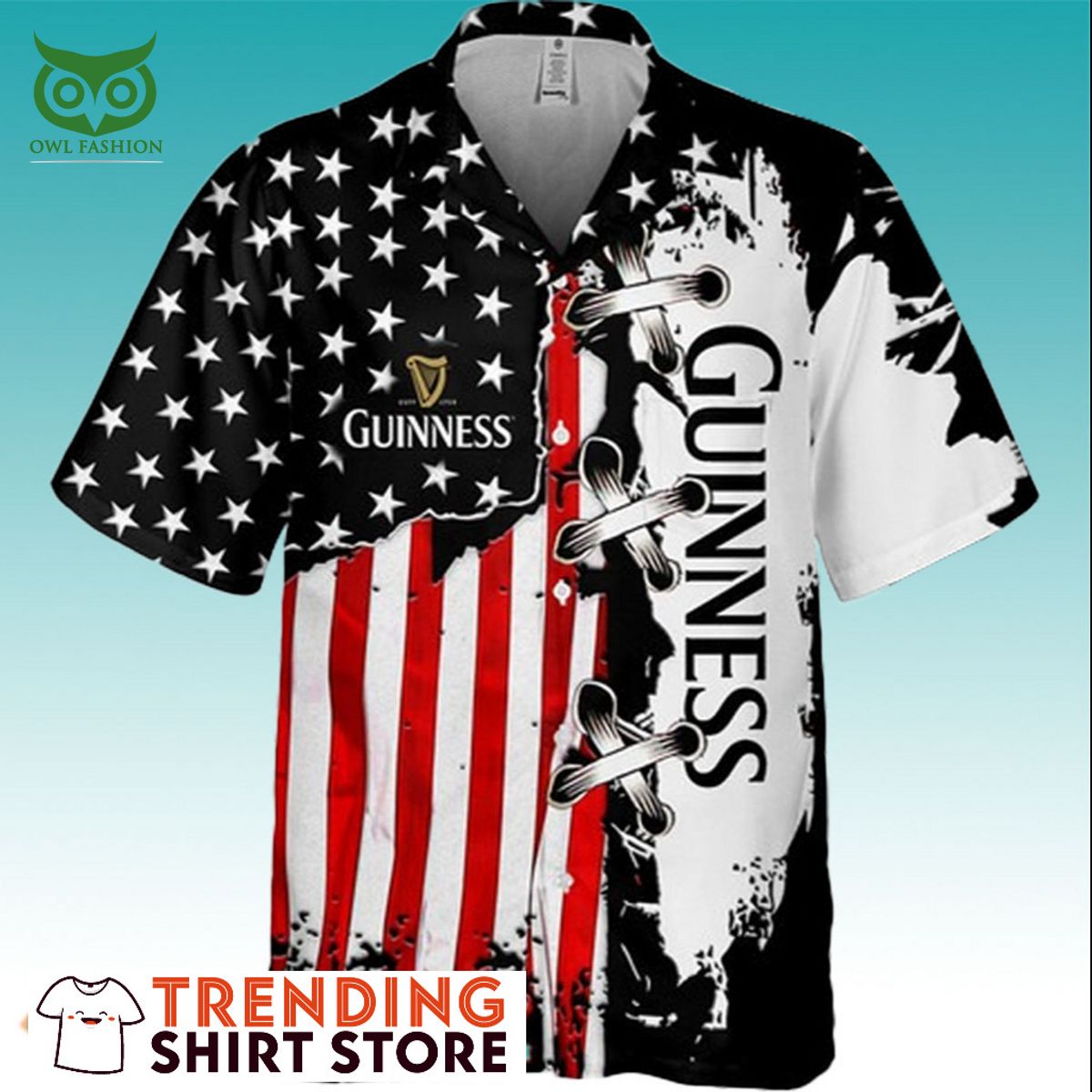 Guinness Premium Hawaiian Shirt Cool American Flag Beer