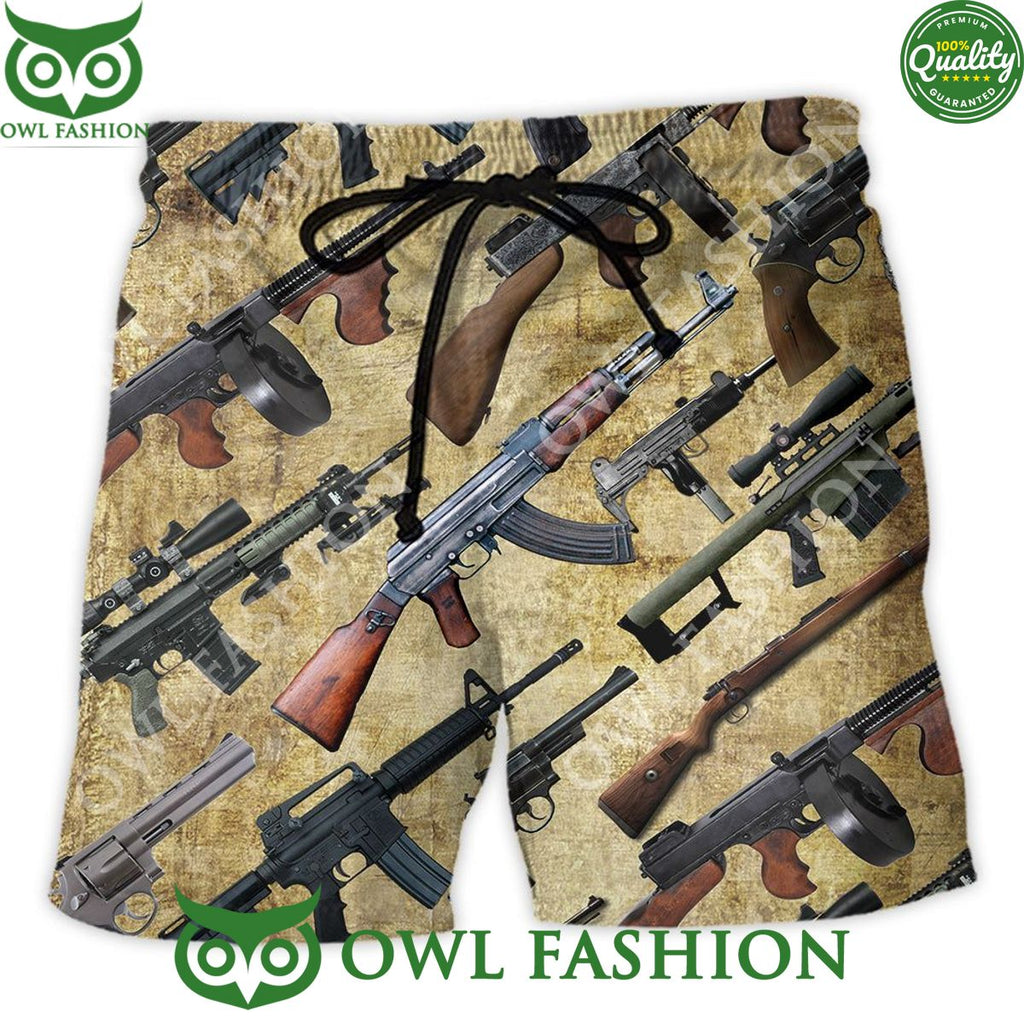 Gun It’s All About Guns Trendy Aloha 3D Summer Hawaiian Shorts