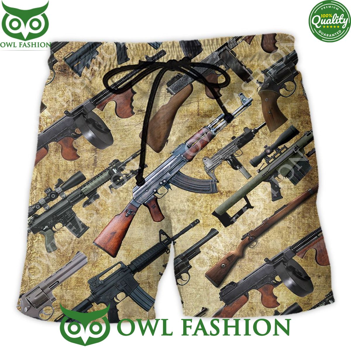 Gun It’s All About Guns Trendy Aloha 3D Summer Hawaiian Shorts