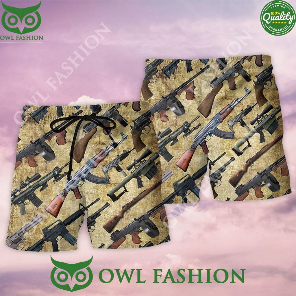 Gun It’s All About Guns Trendy Aloha 3D Summer Hawaiian Shorts