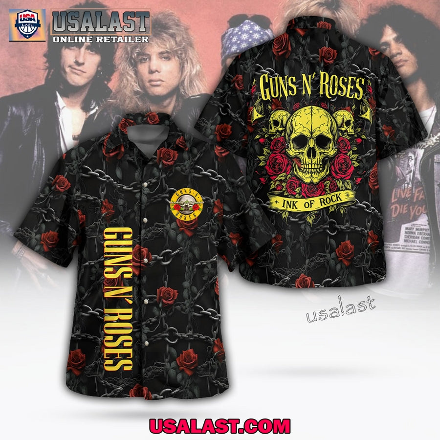 Guns N Roses Skull And Rose Hawaiian Shirt