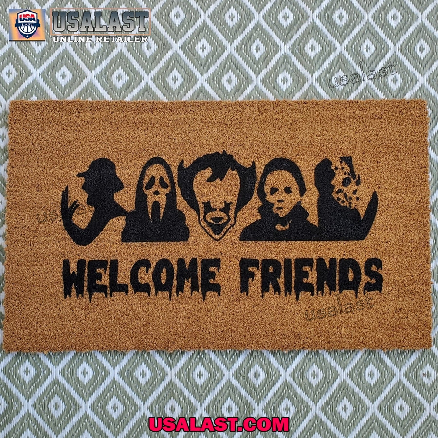 Halloween Horror Characters Welcome Friends Coir Doormat