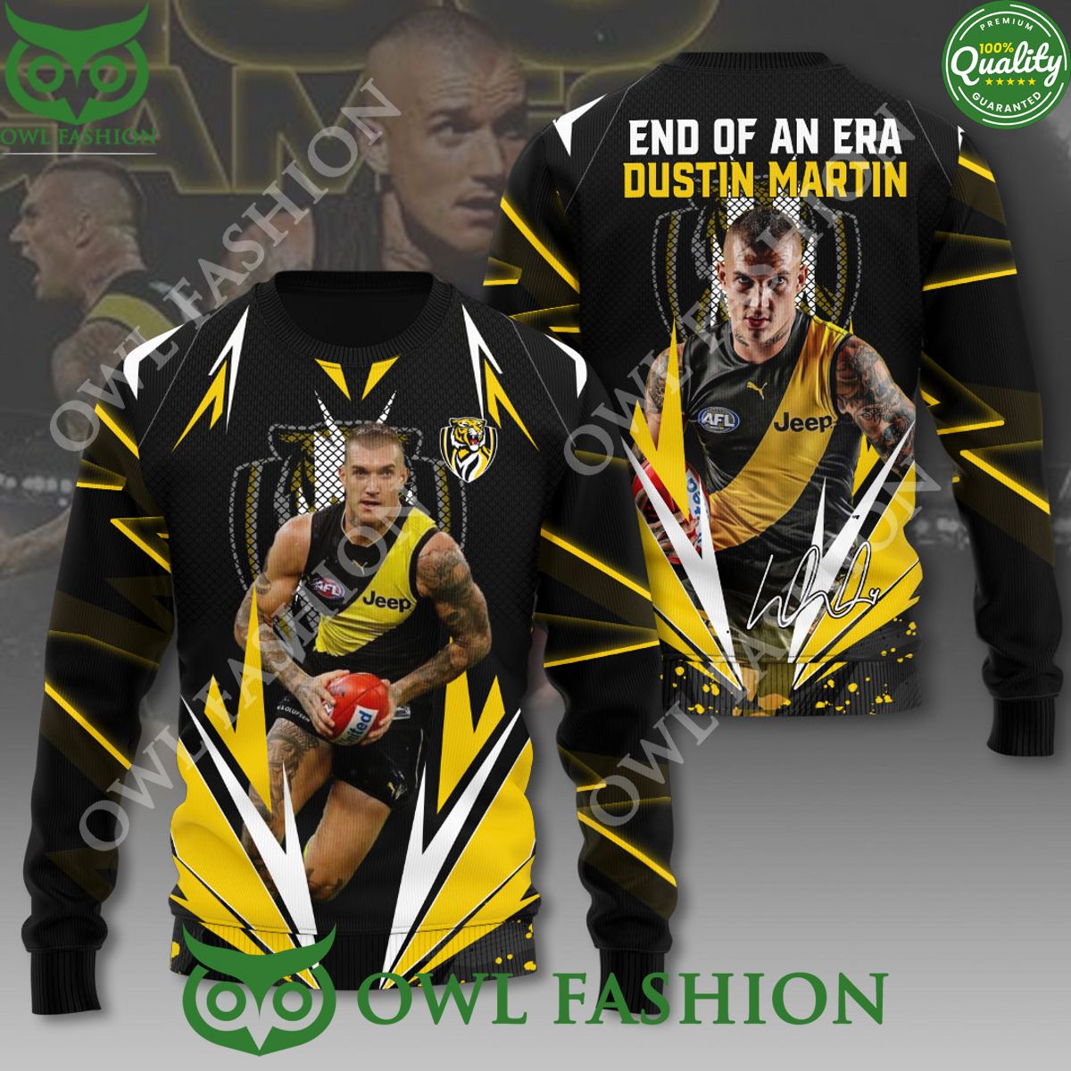 Richmond FC x Dustin Martin Logo Yellow and Black 3D t Shirt