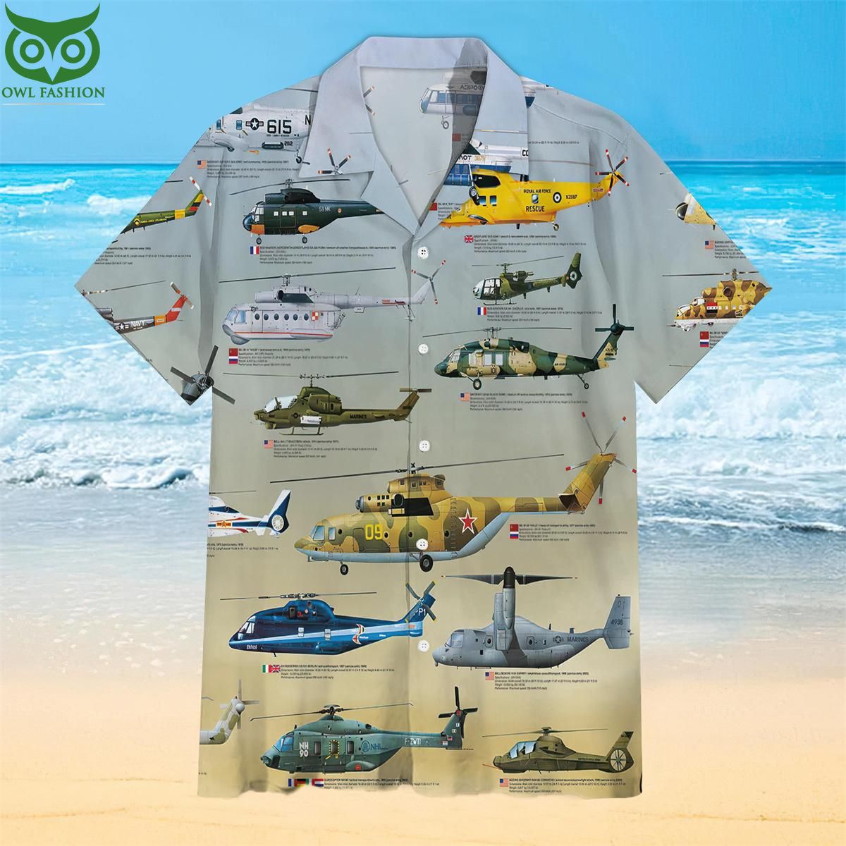 Helicopter Globe Military Collection Hawaiian Shirt