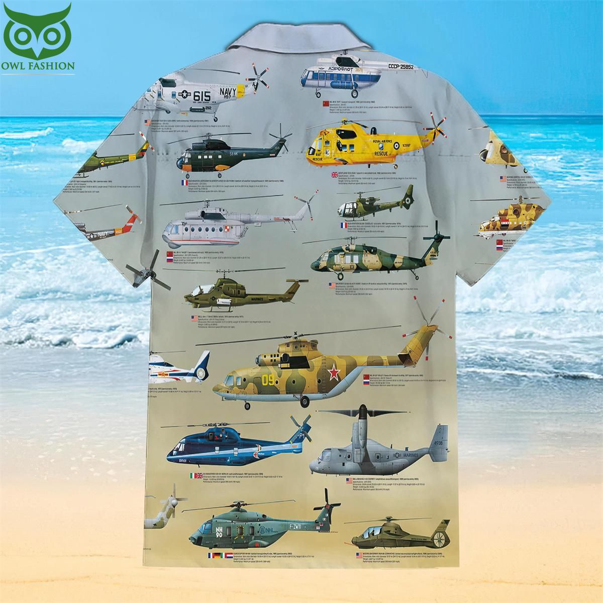 Helicopter Globe Military Collection Hawaiian Shirt