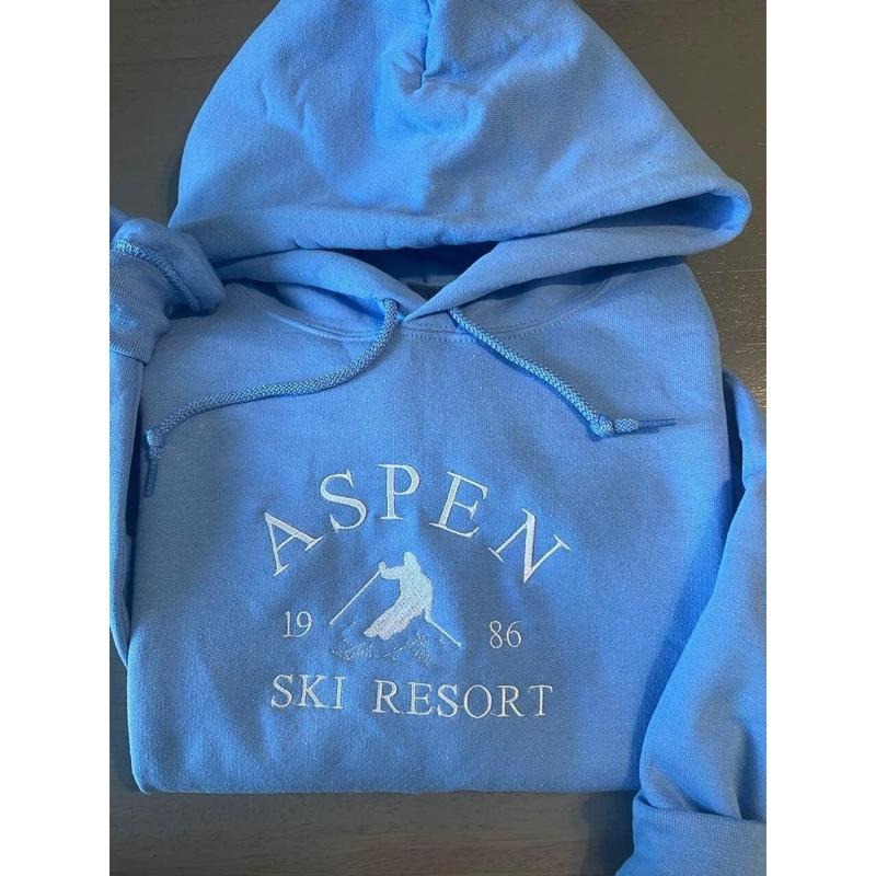 Aspen Ski Resort embroidered Hoodie, ski lover's design, Colorado Resort hoodie, Aspen Resort hoodie; Aspen Ski Hoodies;...