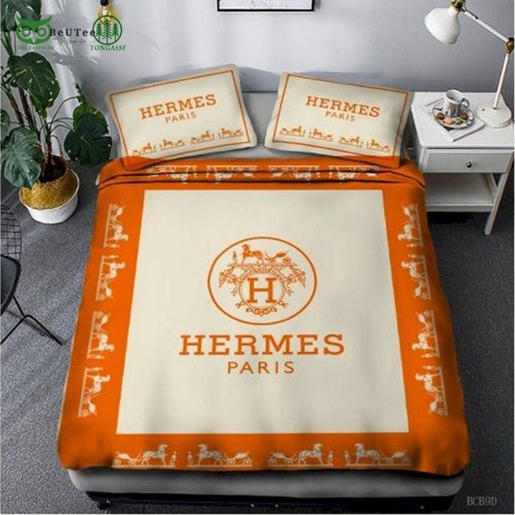 Hermes White Orange Luxury Brand Bedding Set