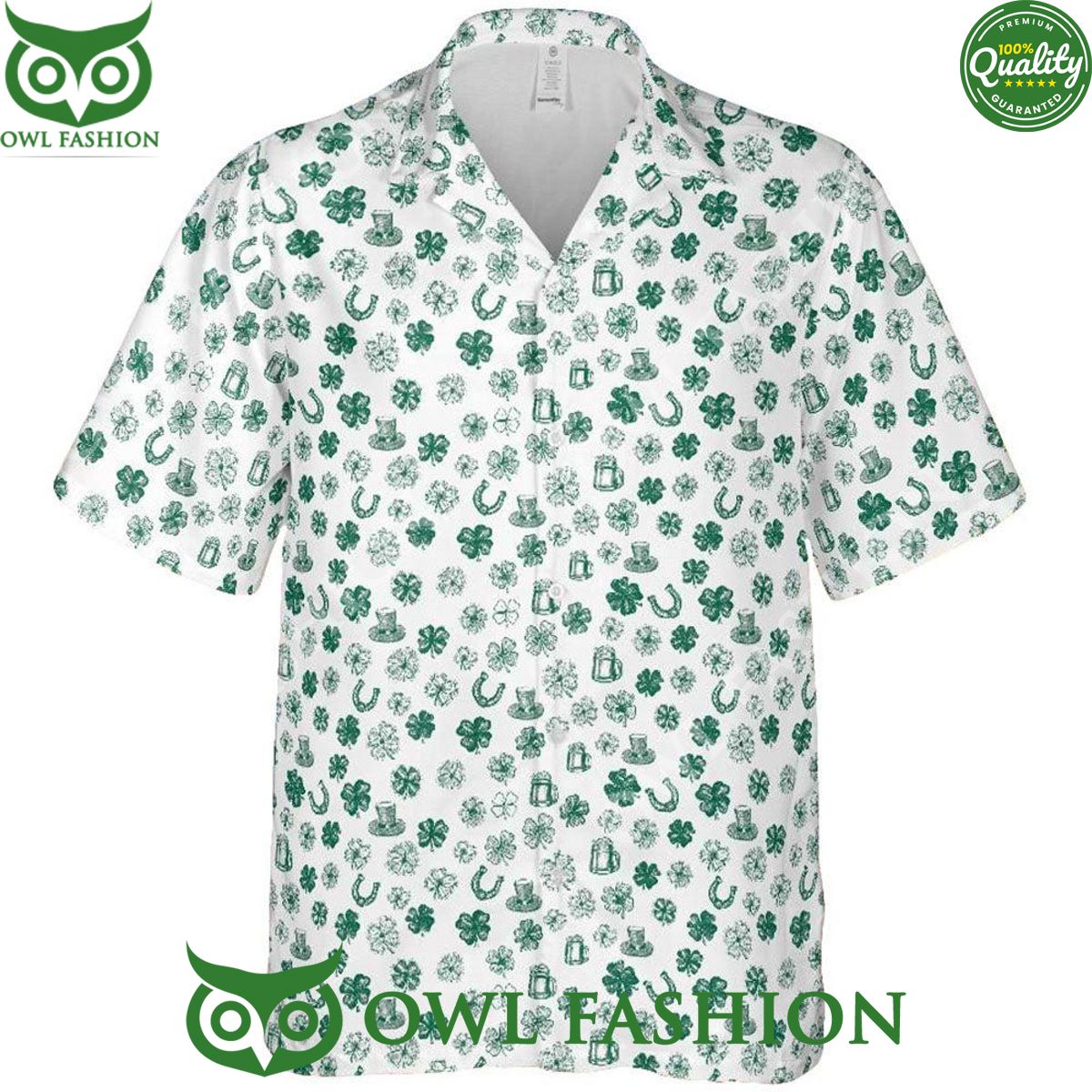 Horseshoe Clover St Patricks Day Short Sleeve Hawaiian Shirt