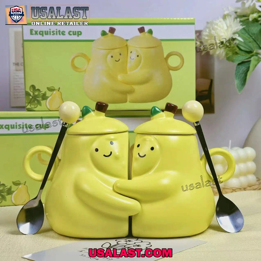 Hugging Pear Couple Ceramic Cup, Couple Gift, Ceramic Mug Set