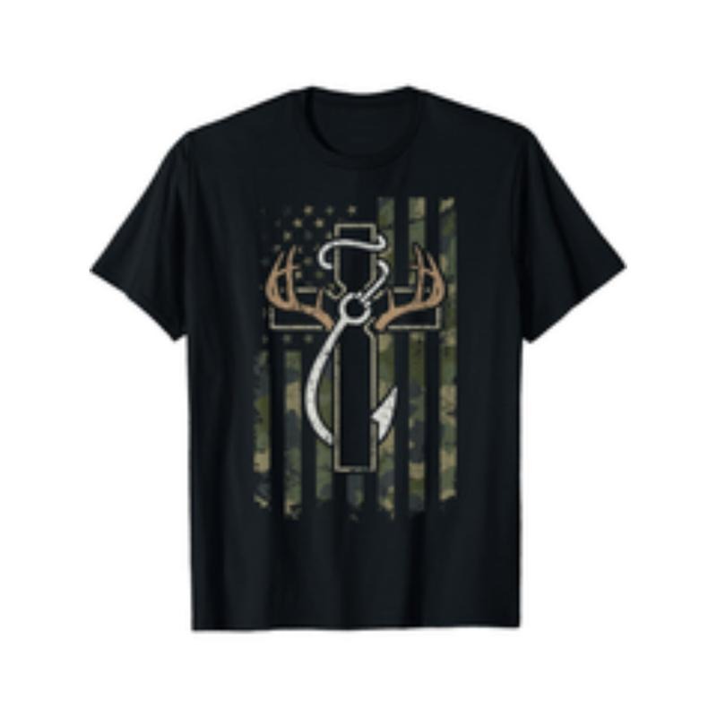 hunting fishing faith christian hunter fisherman camo usa Lightsaber brand shirt everyday essential round neck short...