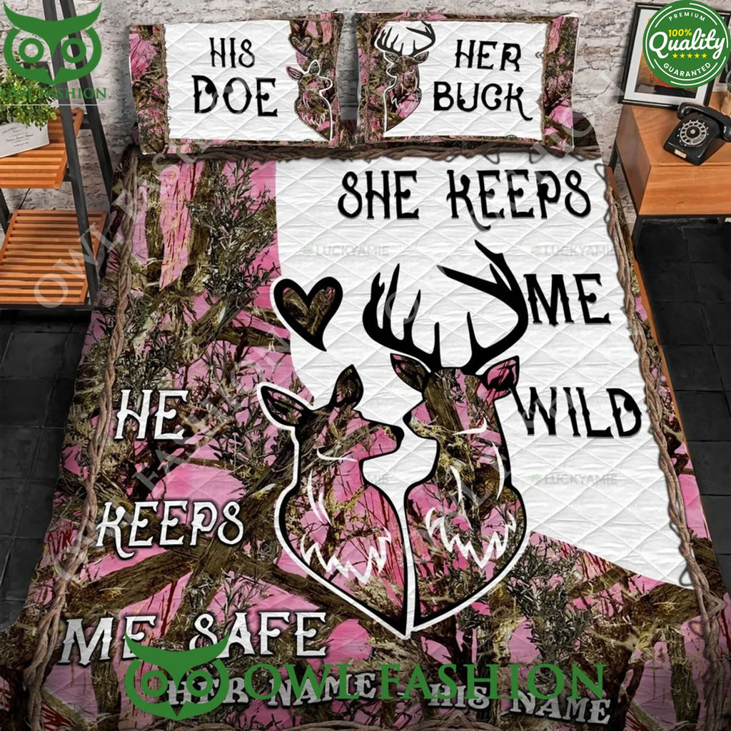 Hunting Personalized Name 3D Keep Me Wild And Safe Quilt Bedding