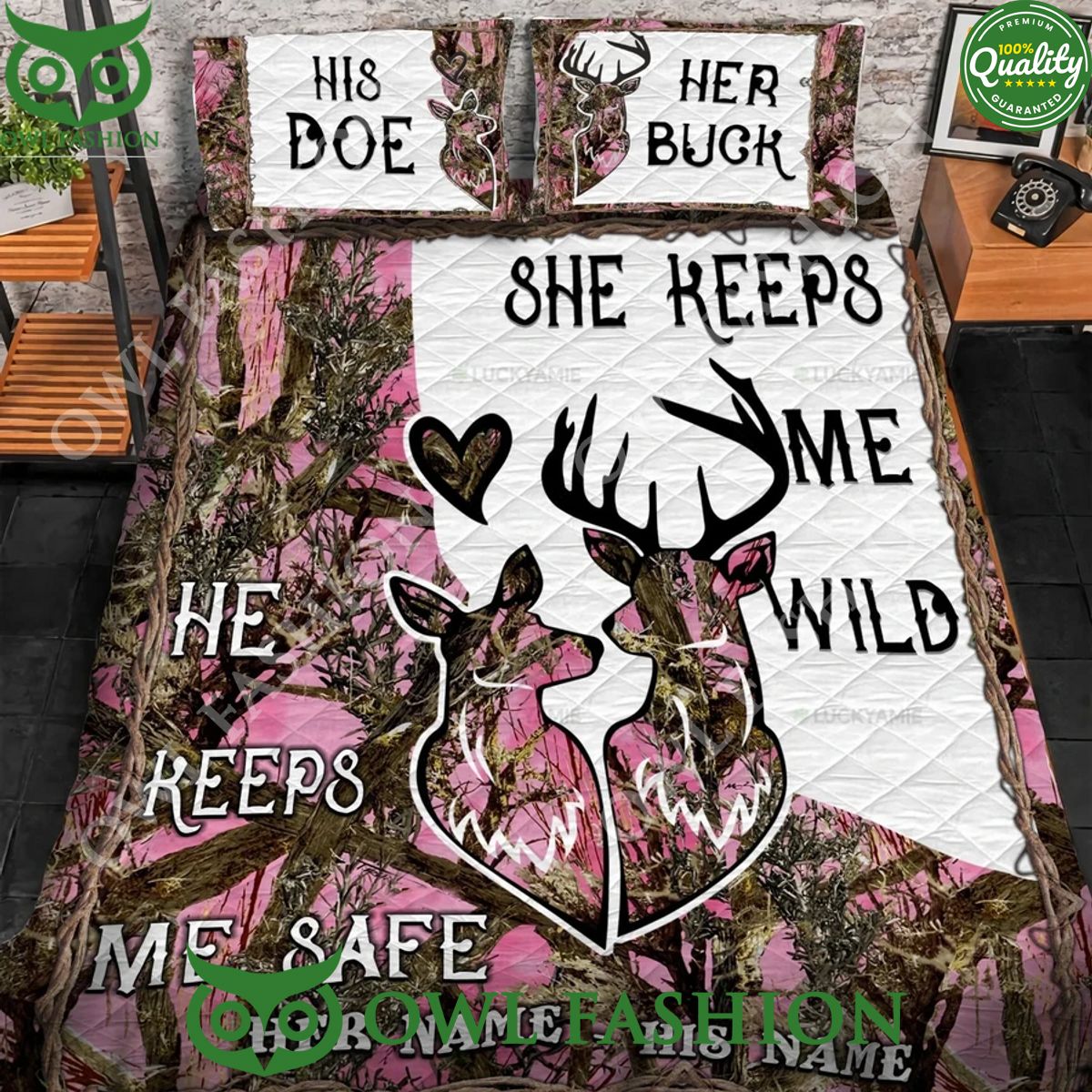 Hunting Personalized Name 3D Keep Me Wild And Safe Quilt Bedding