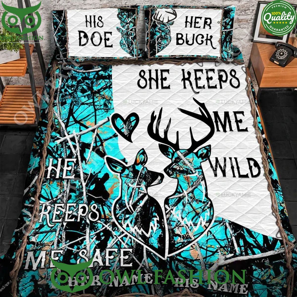 Hunting Personalized Name 3D Keep Me Wild And Safe Quilt Bedding