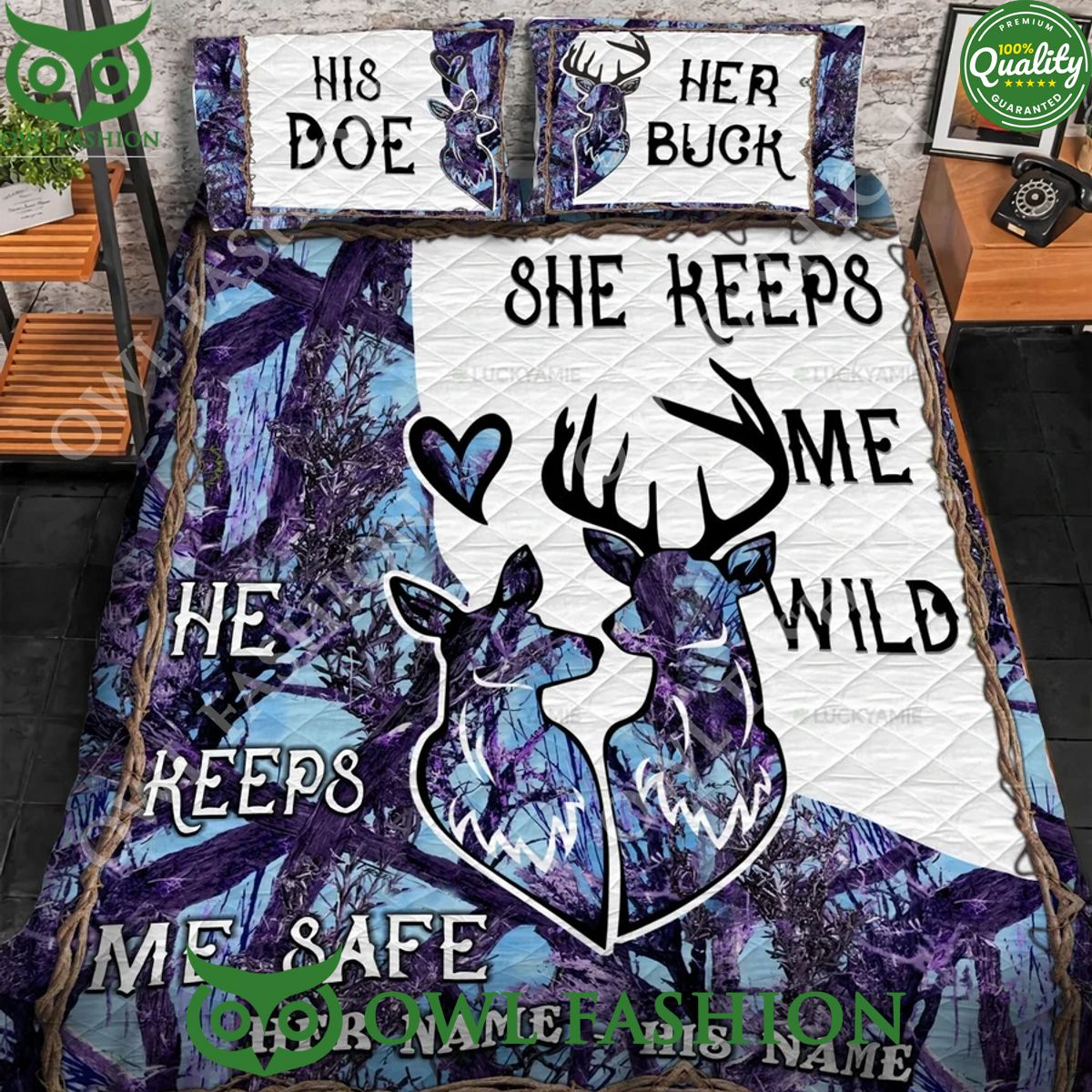 Hunting Personalized Name 3D Keep Me Wild And Safe Quilt Bedding