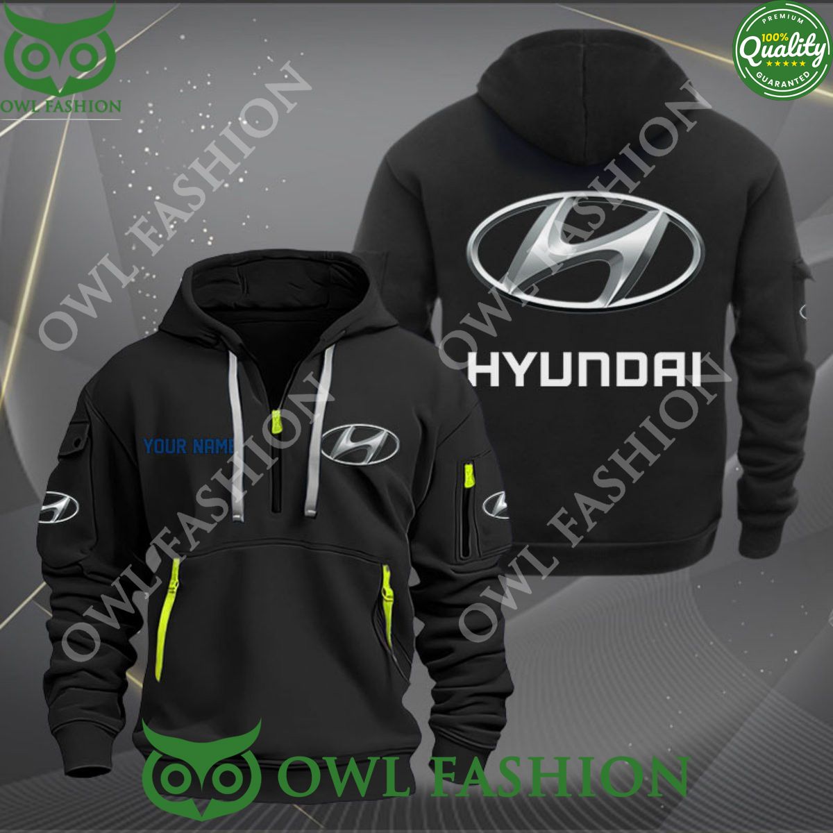 Hyundai Car Motor Personalized 2D Half Zipper Hoodie