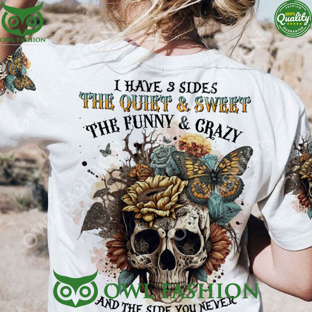 I Have Three Sides Vintage Flower Skull 3D Hoodie Shirt