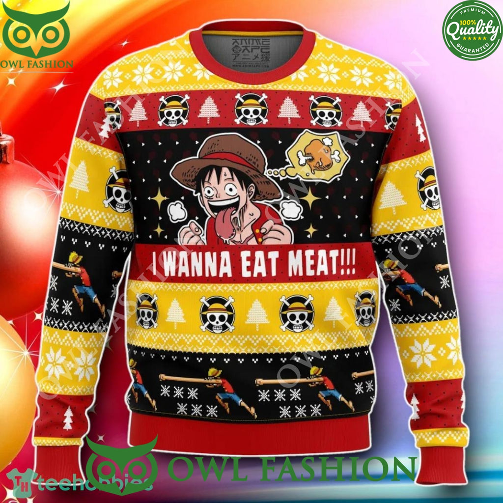 I Want To Eat Meat Luffy OP Pirates Trending 2024 Christmas Ugly Sweater