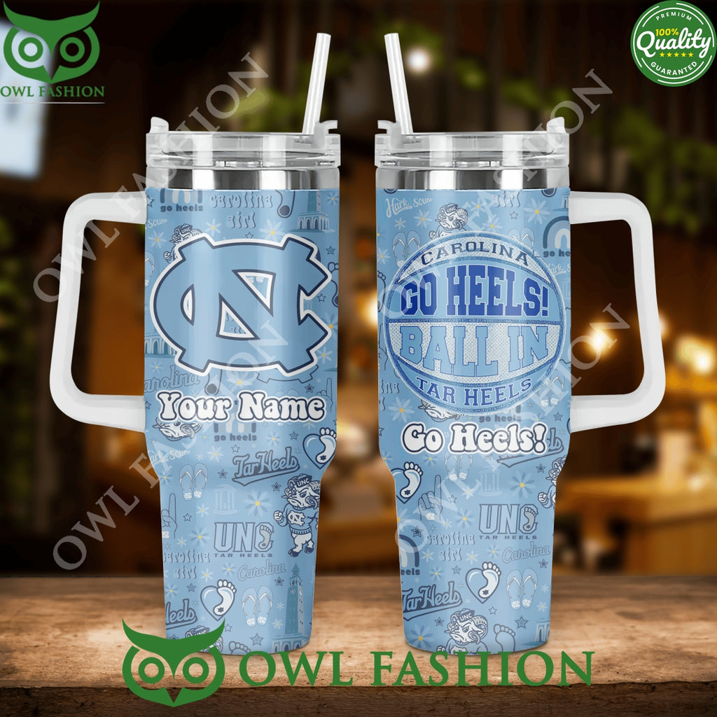 Custom Name UNC Go Heels Ball In Blue Tumbler Cup