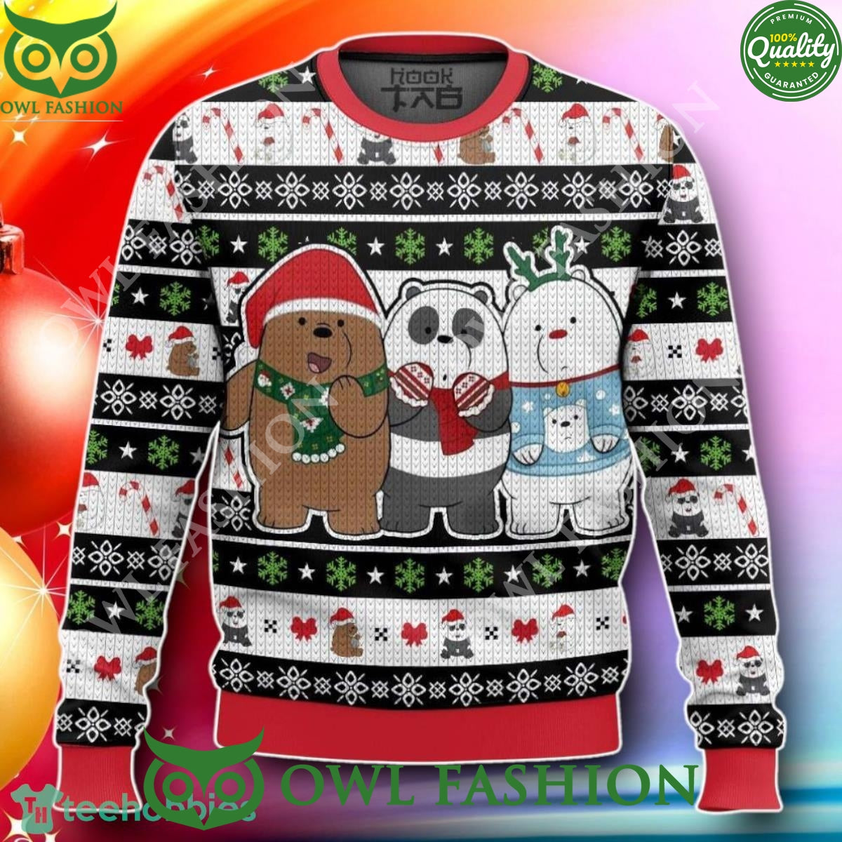 Ice Bear Cartoon Trending 2024 Christmas Ugly Sweater