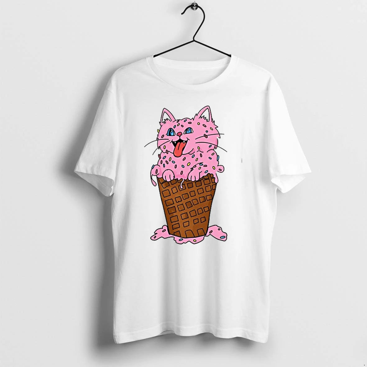 Ice Cream Kitten With Sprinkles Cute Cat Dessert Art In Waffle Cone Snack 0 Tshirts
