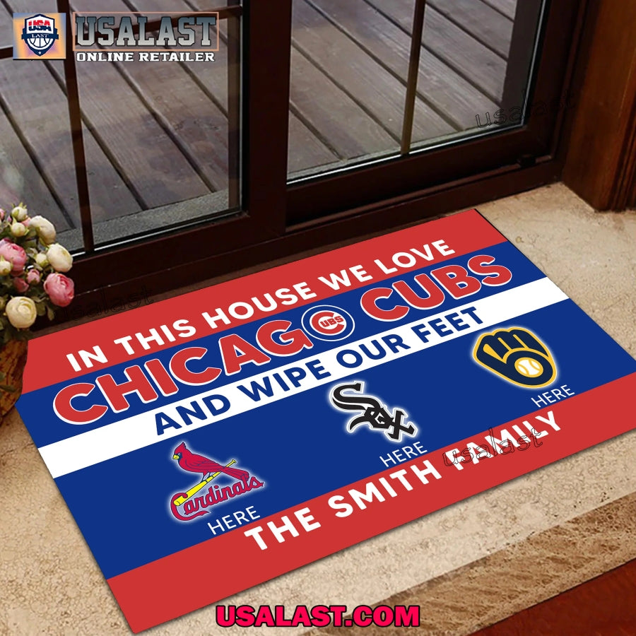 In This House We Love Chicago Cubs And Wipte Out Feet Custom Doormat