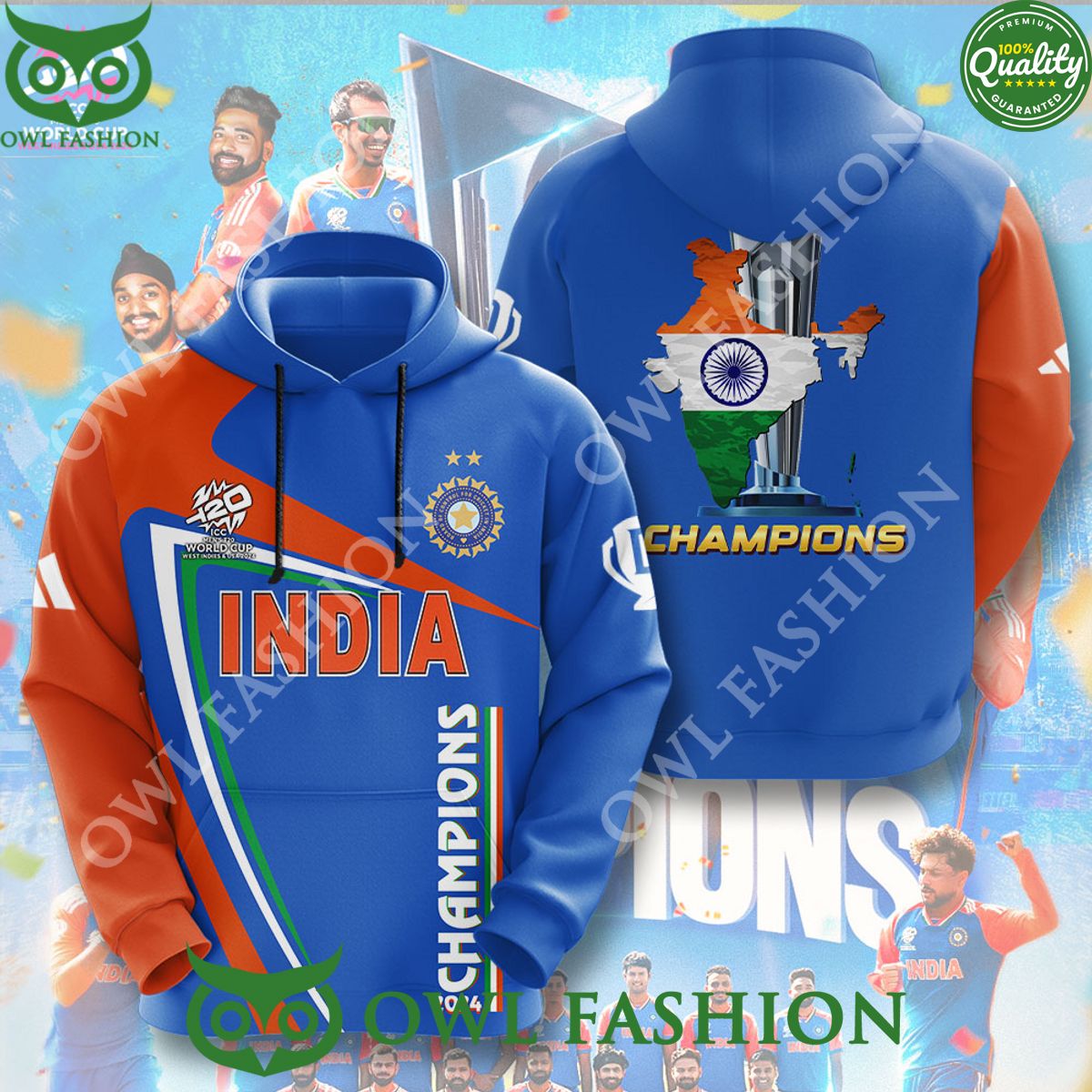 India x ICC mens T20 World Cup Champion Limited 3D Shirt Hoodie