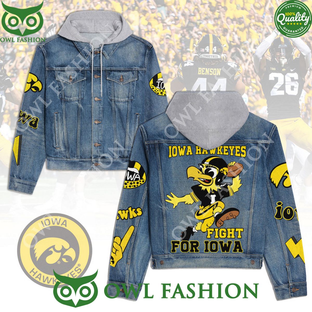 Iowa Hawkeyes NCAA Football Jean Denim Hood Jacket