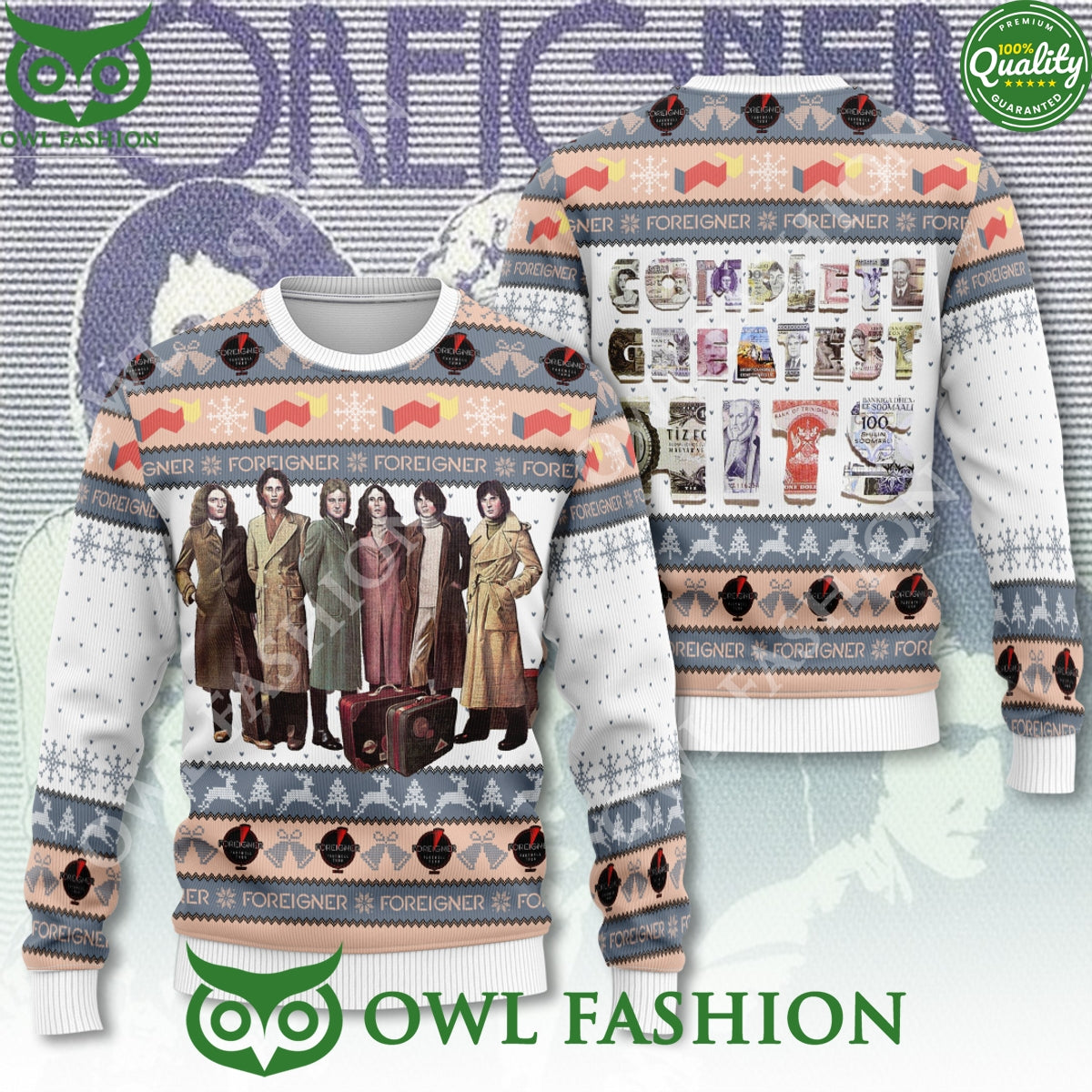 Foreigner British American Rock Band Greatest Hits 3D Ugly Sweater